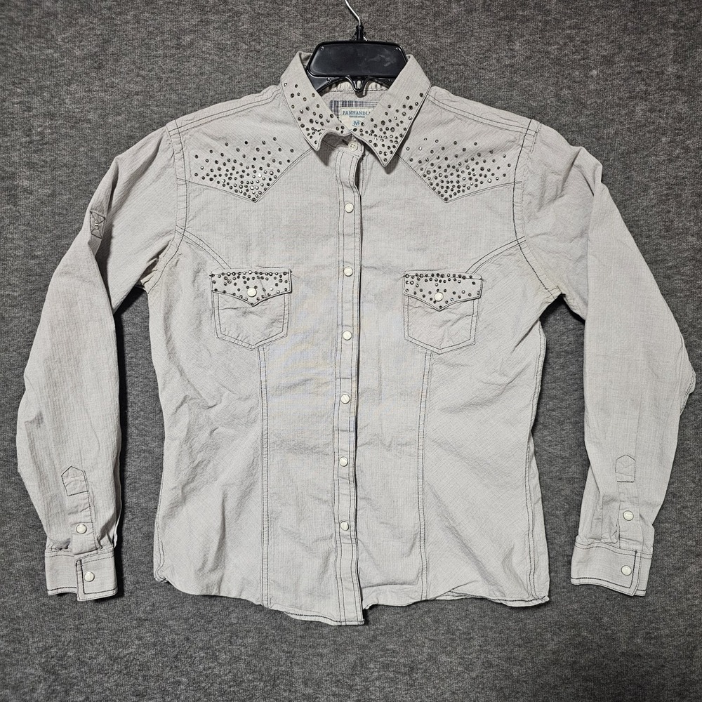 Panhandle Rough Stock Geometric Rhinestone Western Pearl Snap Shirt Women Medium